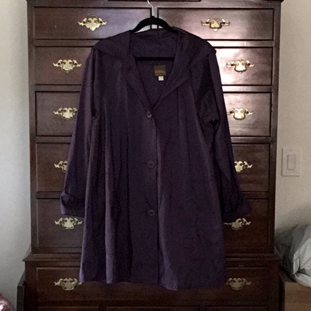 Gorgeous, Eggplant Colored, Hooded, A-Line, Nylon, Cape Like, Lightweight Coat.
